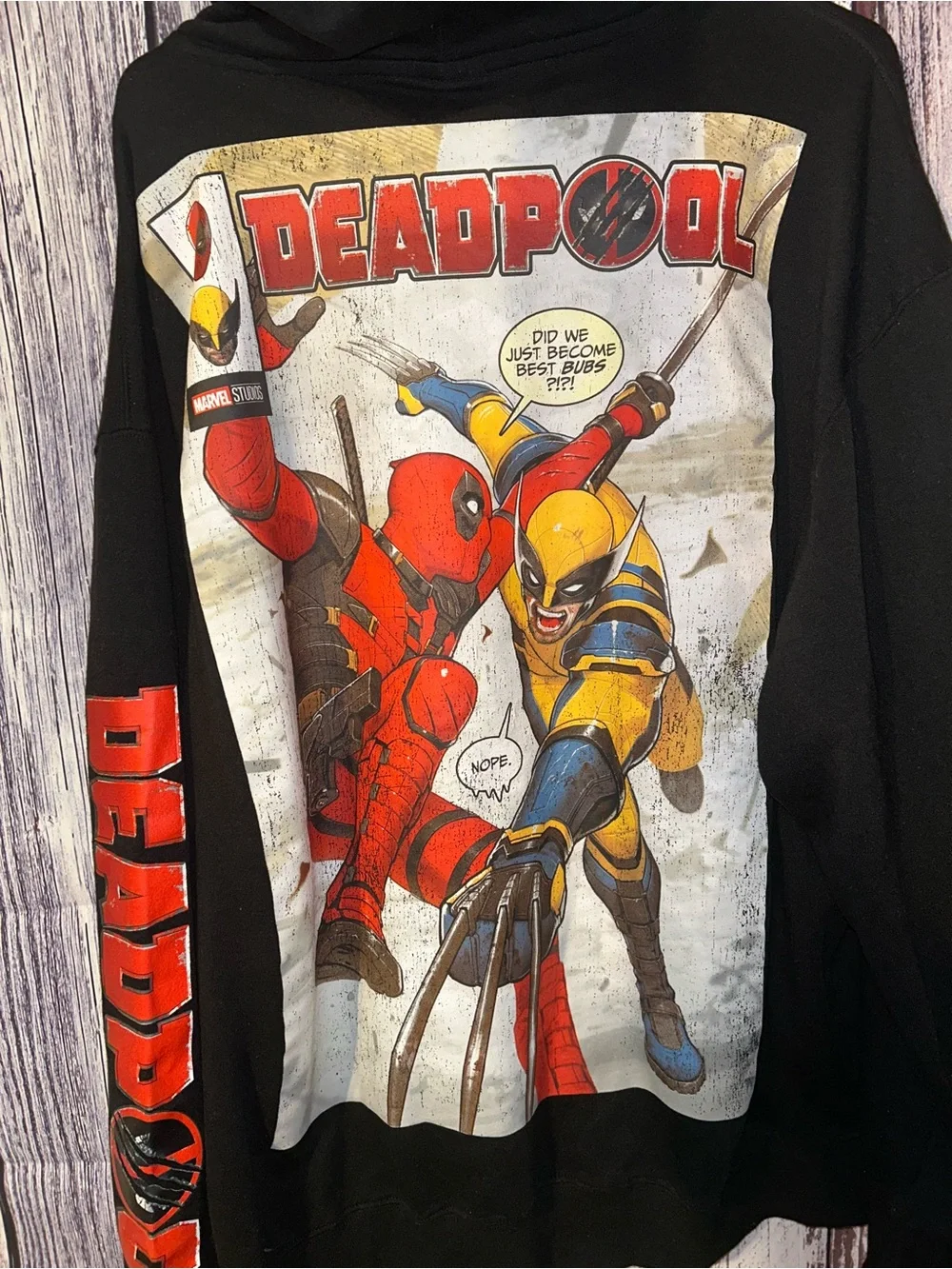 Marvel Deadpool Wolverine Best Bubs Patch Logo Black Hoodie Sweatshirt 2XL